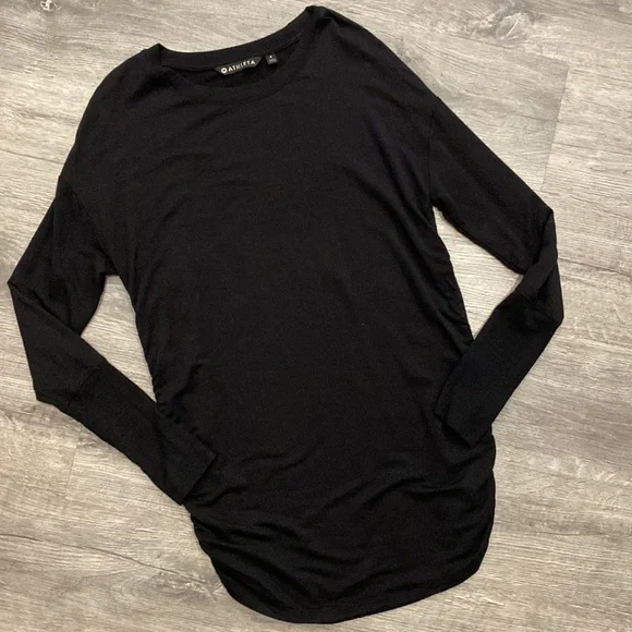 Athleta Drishti Ruched Side Tunic Length Top Black Size Small EUC - Picture 2 of 8